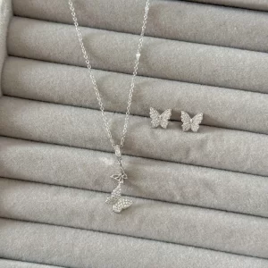 Set mariposa plateado